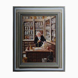 Farmacéutico, siglo XX, óleo sobre lienzo, enmarcado