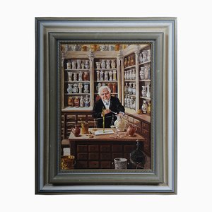 Pharmacien, 20ème Siècle, Huile sur Toile, Encadrée