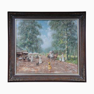 Artiste, Impressionniste, Paysage de Café, Début 20ème Siècle, Huile sur Toile