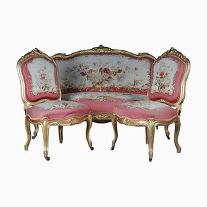 Sofá y sillas Royal Louis XV o rococó, década de 1880. Juego de 3