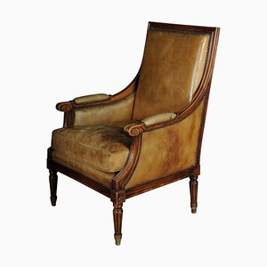 19th Century Mahogany English Leather Armchair