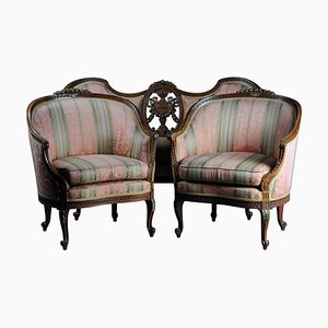 French Beechwood Canape Sofa & Armchairs, 1900s, Set of 3