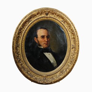 Biedermeier Artist, Gentleman's Portrait, 19th Century, Oval Oil on Canvas, Framed