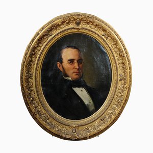 Biedermeier Künstler, Gentleman's Portrait, 19. Jh., Ovales Öl auf Leinwand, Gerahmt