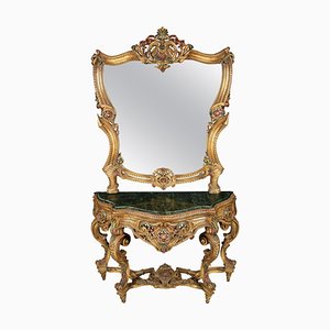 Miroir Mural Rococo 20ème Siècle avec Console