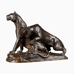 Pareja de tigre de plástico de bronce de principios del siglo XX atribuido a G. Gardet, 1863