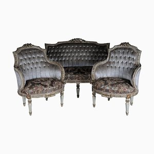 Louis XVI French Sofa and Armchairs, Set of 3