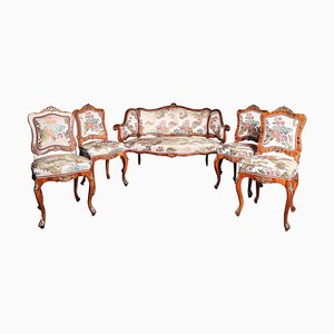 19th Century Baroque Saxony Sofa and Armchairs, 1880s, Set of 5