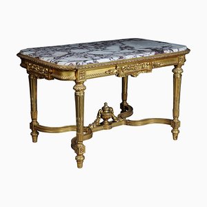 Mesa de salón francesa Luis XVI dorada, años 10