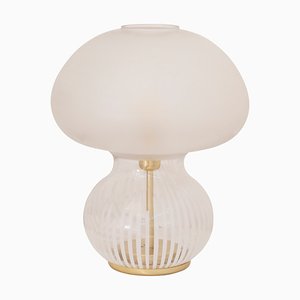 Lámpara hongo vintage grande con decoraciones de vidrio blanco, Italia
