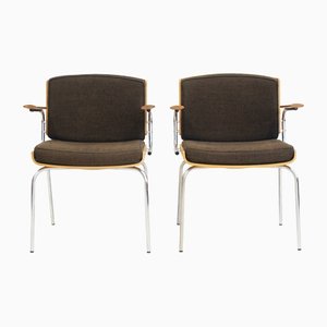 Tubular Steel and Oak Plywood Armchairs by Duba, 1960s, Set of 2
