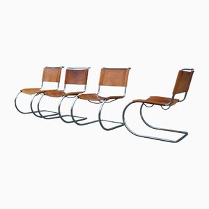 Bauhaus Stühle aus gebogenem Stahl & Rindsleder, 1970er, 4er Set