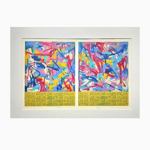 Louis Cane, Composición abstracta, óleo y litografía sobre papel, años 80