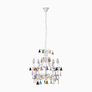 5-Light Chandelier with Colored Pendants in Murano Glass