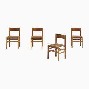 Modern Wooden Dining Room Chairs with a Rush Seat, 1960s, Set of 4