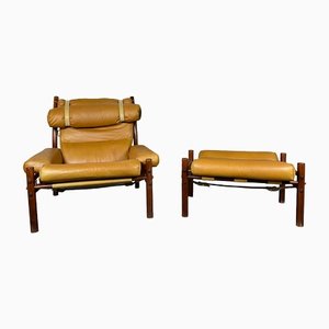 Sillón Inca Mid-Century y otomana de Arne Norell para Norell Möbel, años 60. Juego de 2