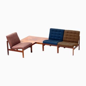Moduline Lounge Chairs & Rosewood Coffee Table by Ole Gjerløv Knudsen & Torben Lind for France & Søn, 1960s, Set of 4