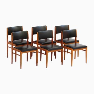 Mid-Century Dining Chairs in Teak & Black Leatherette attributed to Pieter De Bruyne for V-Form, 1960s, Set of 6