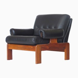 Mid-Century Sessel aus schwarzem Leder & Palisander, 1960er