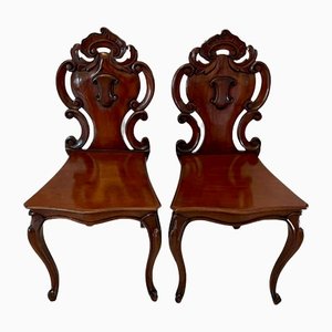 Antique Victorian Mahogany Hall Chairs, 1850s, Set of 2