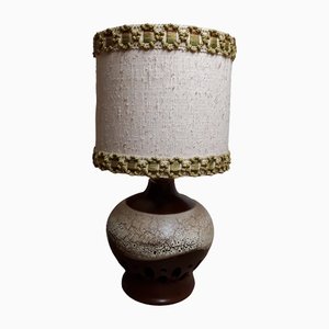 Lámpara de mesa vintage con base de cerámica marrón, años 70