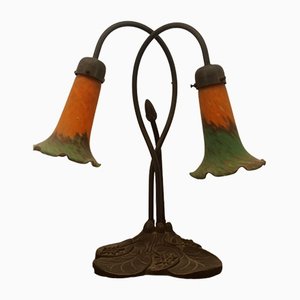 Lampe de Bureau à 2 Lampes Vintage avec Verre de Murano Décoré