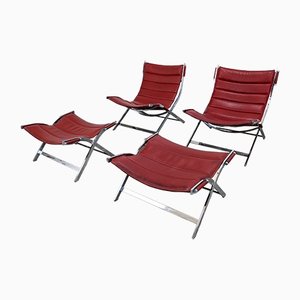 Paul Tuttle Style Lounge Chairs & Ottomans, Set of 4