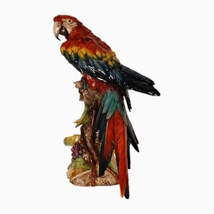 Guacamayo o loro italiano Art Déco de porcelana al estilo de Cacciapuoti para Capodimonte, principios del siglo XX