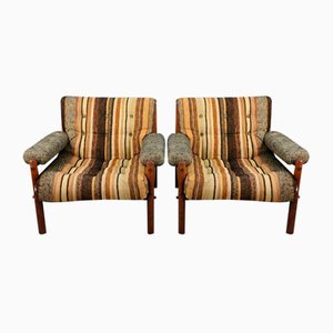 Mid-Century Fabric Armchairs in the style of Arne Norell, Sweden, 1970s, Set of 2