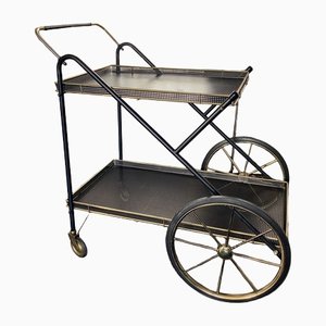 Carrito de bar Regency italiano vintage de latón y metal, años 50