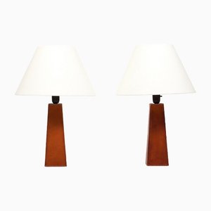 Cognac Leather Table Lamps by Lisa Johansson-Pape for Illums Bolighus, 1960s, Set of 2