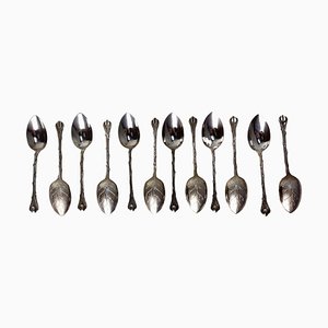 Mid-Century Silver Metal Coffee Spoons Tree-Leaf-Shaped, France, 1960s