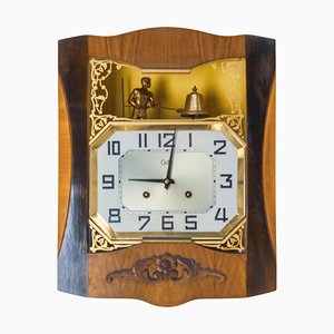 Art Deco French Walnut Wall Clock with Chime, 1950s