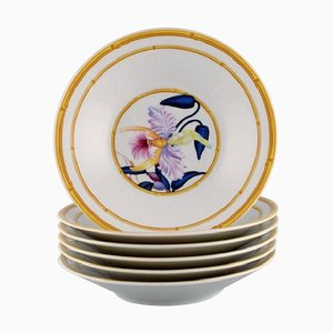 Porcelain Aurore Tropical Flat Plate, Paris, 1980s, Set of 6
