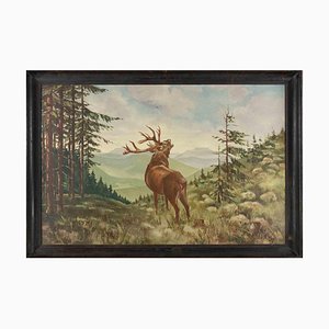 Paul Wilde, Deer, Original Oil and Tempera, Early 20th Century, Framed