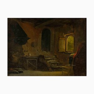 Inconnu, Intérieur d'une Maison, Peinture à l'Huile Originale, Fin du 19ème Siècle