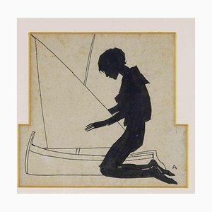 Bruno Angoletta, The Man, Original China Ink Drawing, 1920s