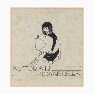 Bruno Angoletta, The Story of Pioggerella, Original China Ink Drawing, 1920s