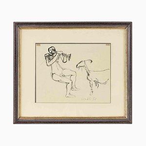 Claudio Cintoli, Shepherd, Original China Tuschezeichnung, 1958, gerahmt