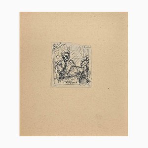 Robert Fontene, Reading Woman, Original Ink Drawing, Mid-20th Century