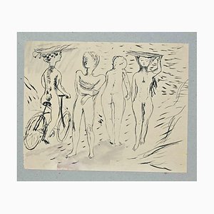 Lucien Coutaud, Nudes, Original China Ink Drawing, 1935