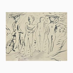 Lucien Coutaud, Nudes, China Ink Drawing, 1935
