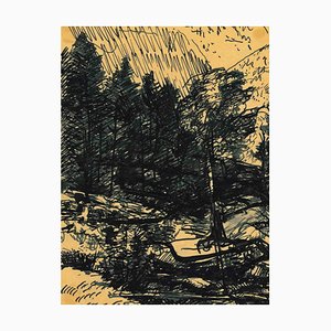 Robert Fontene, La Forêt, Dessin à l'Encre Original, Milieu du 20ème Siècle