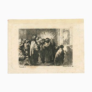 Francesco Novelli, Escena pastoral después de Rembrandt, Grabado original, siglo XIX