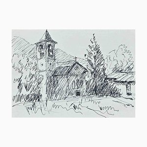 Robert Fontene, The Church, dibujo a pluma original, mediados del siglo XX