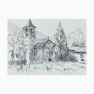 Robert Fontene, The Church, Original Pen Drawing, Mid-20th Century