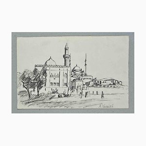 Auguste Léveillé, Paysage du Moyen-Orient, Dessin Original au Crayon, 1940s