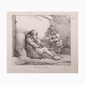 Lithographie Originale Nicolas Toussaint Charlet, La Bonne Petite Fille, 1800s