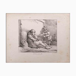 Nicolas Toussaint Charlet, La Bonne Petite Fille, Original Lithograph, 1800s