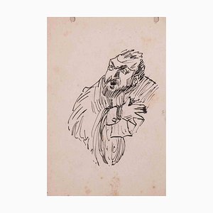 Michel George Michel, retrato, dibujo a tinta original, principios del siglo XX